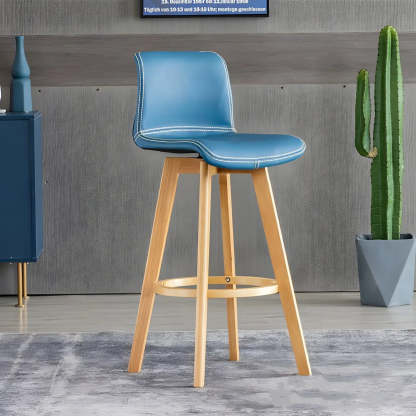 Leather Saddle Seat Wood Bar Stool — Brown / Black