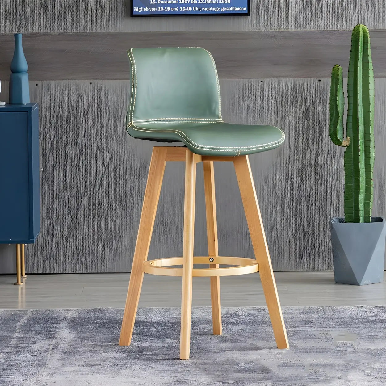 Leather Saddle Seat Wood Bar Stool — Brown / Black