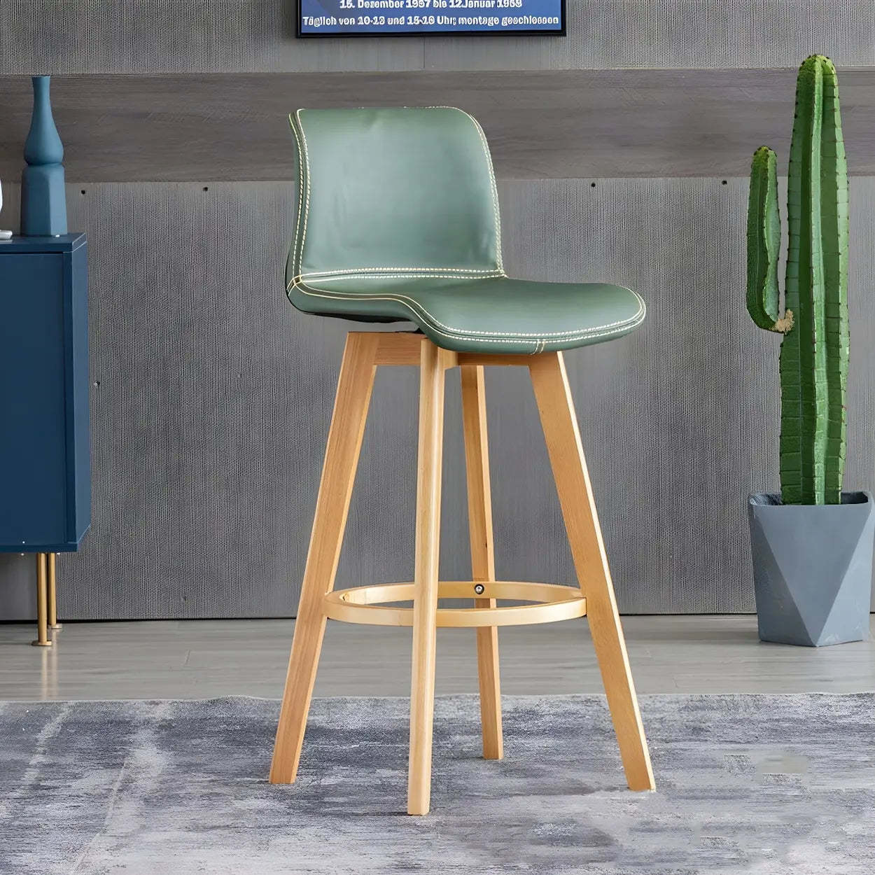 Leather Saddle Seat Wood Bar Stool — Brown / Black