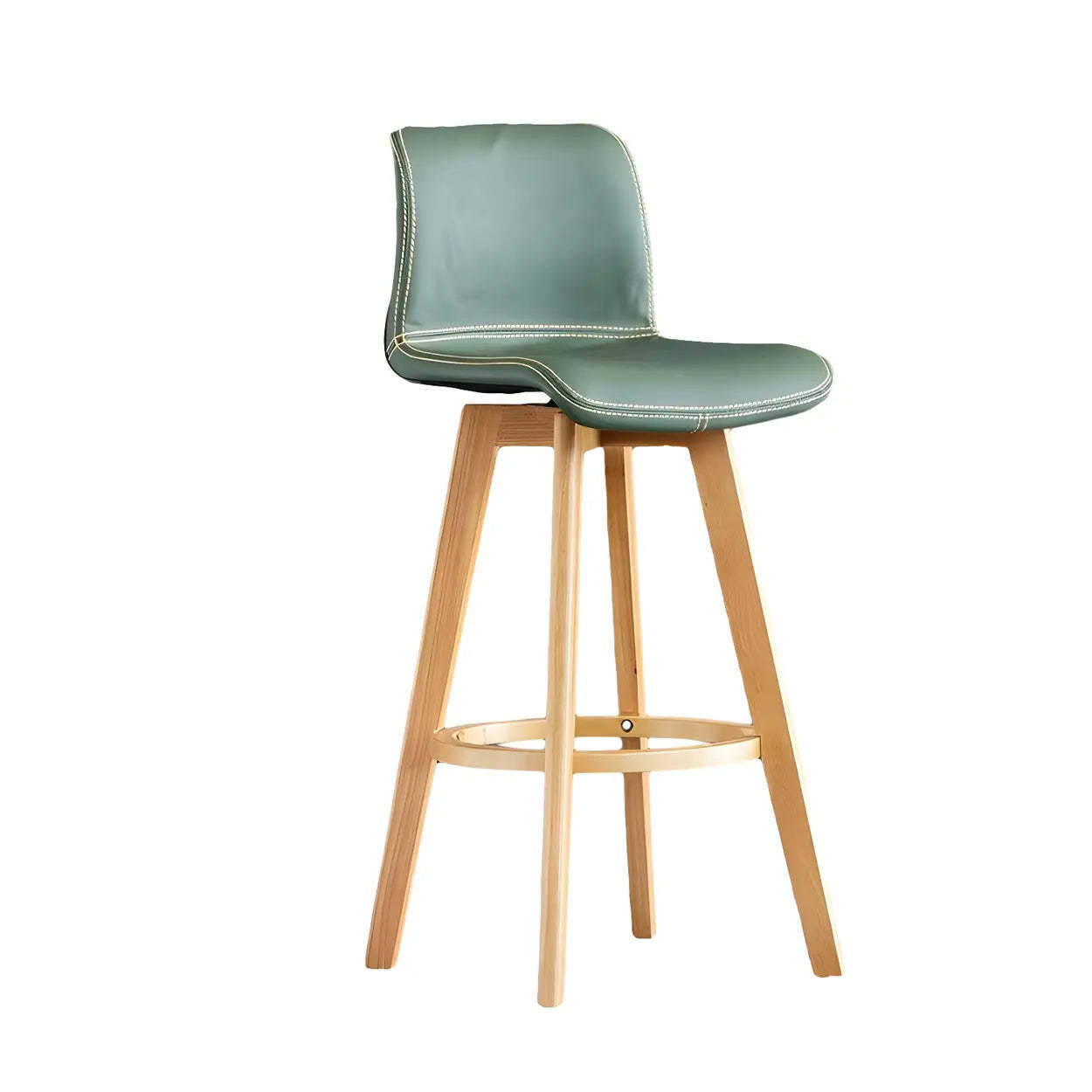 Leather Saddle Seat Wood Bar Stool — Brown / Blue