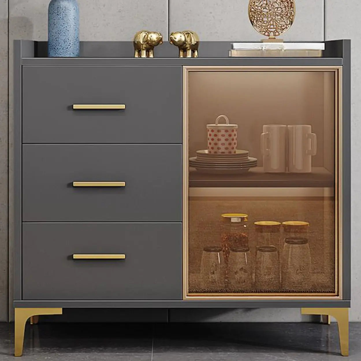 Gray Metal Sideboard China Cabinet — Grey