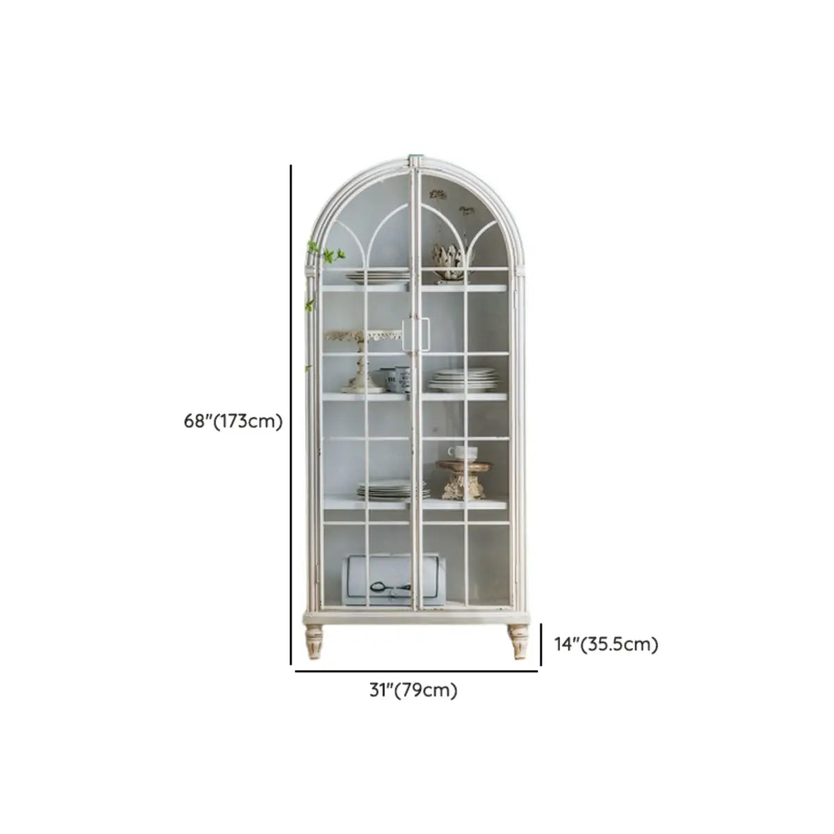 White Arched Wood Tall Display Cabinet