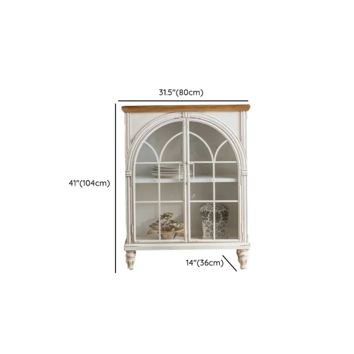 White Arched Wood Tall Display Cabinet