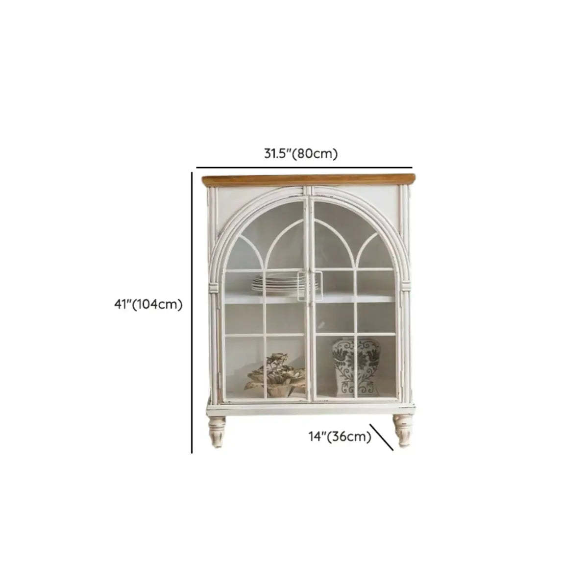 White Arched Wood Tall Display Cabinet