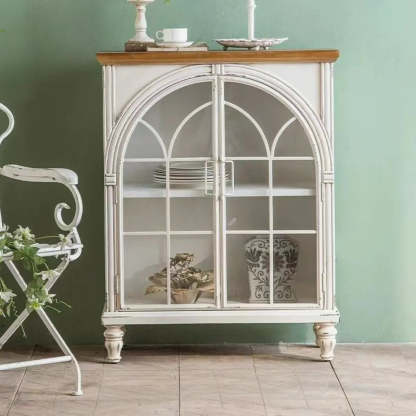 White Arched Wood Tall Display Cabinet