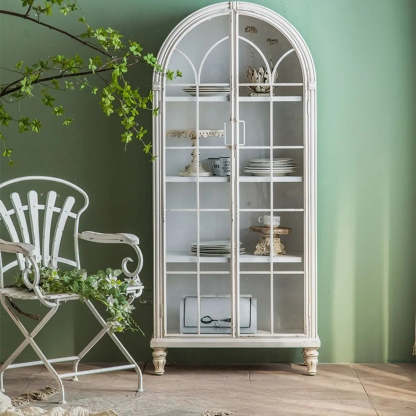 White Arched Wood Tall Display Cabinet