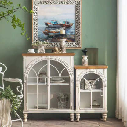 White Arched Wood Tall Display Cabinet