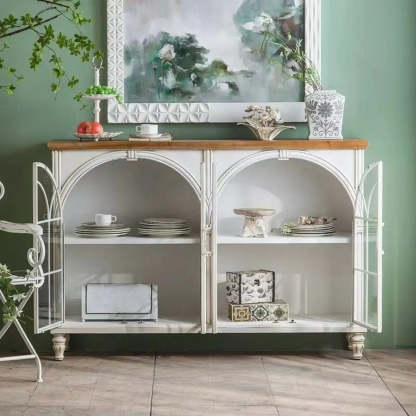 White Arched Wood Tall Display Cabinet