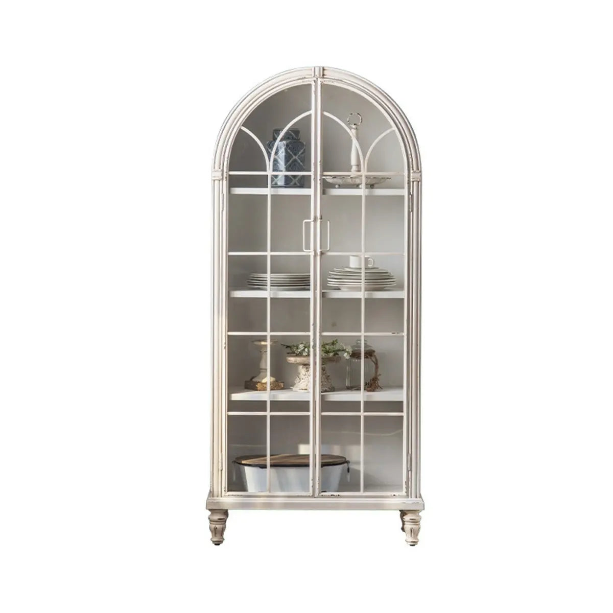 White Arched Wood Tall Display Cabinet