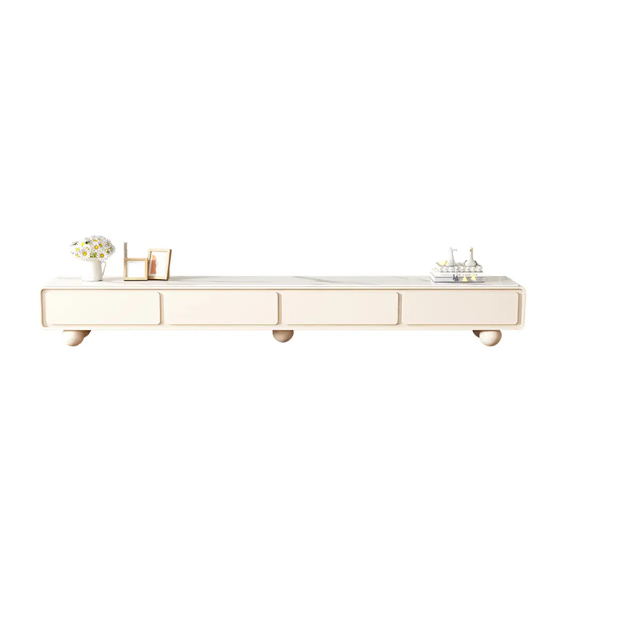 White Wood Rectangular TV Stand with Drawers — Wood