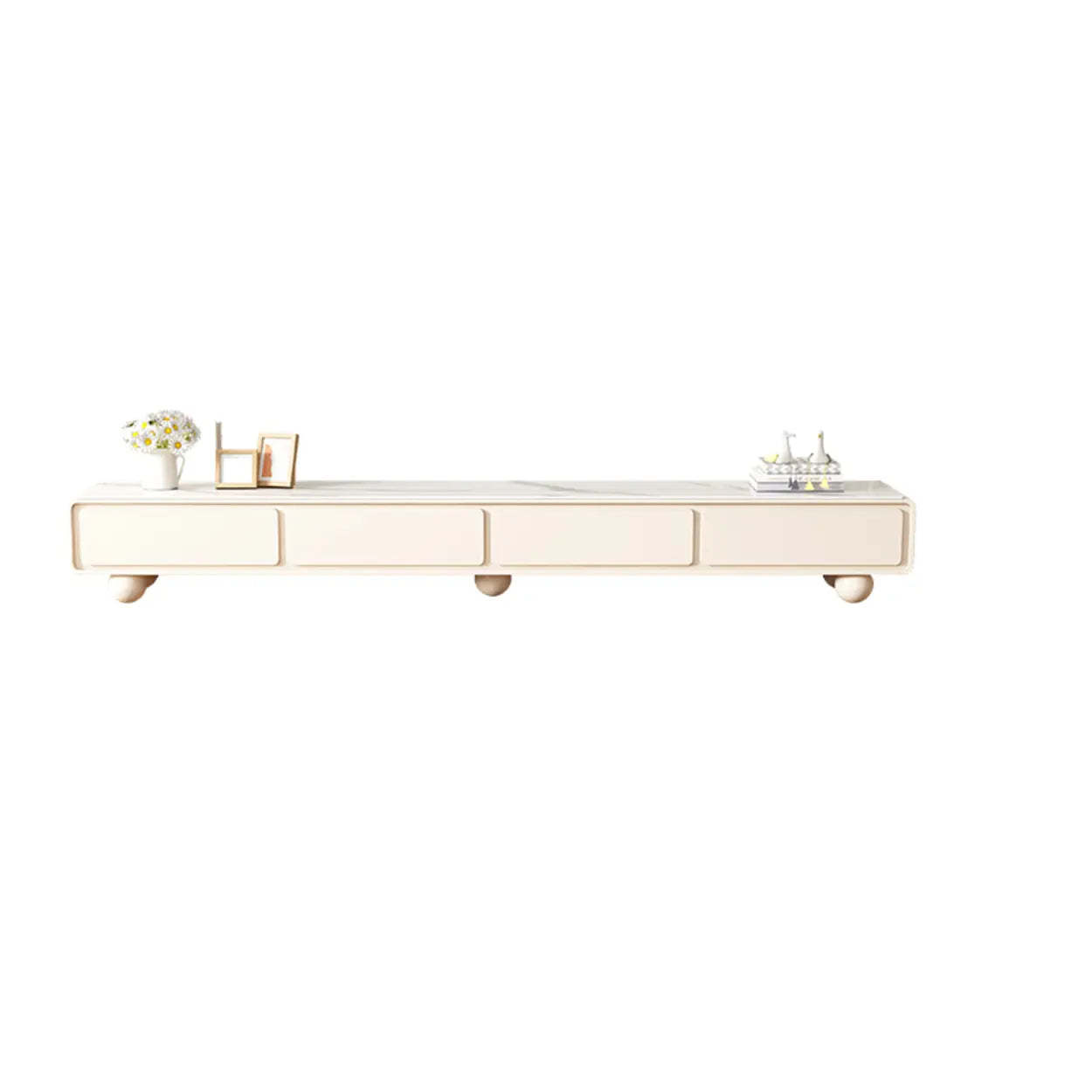 White Wood Rectangular TV Stand with Drawers — Wood