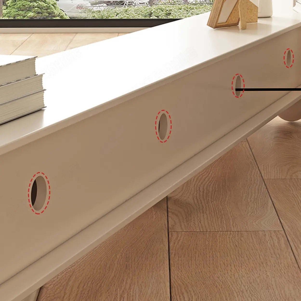 White Wood Rectangular TV Stand with Drawers — Wood