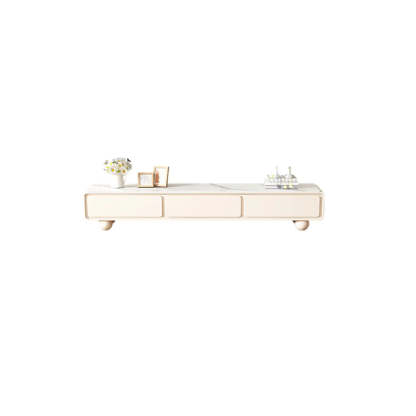 White Wood Rectangular TV Stand with Drawers — Stone