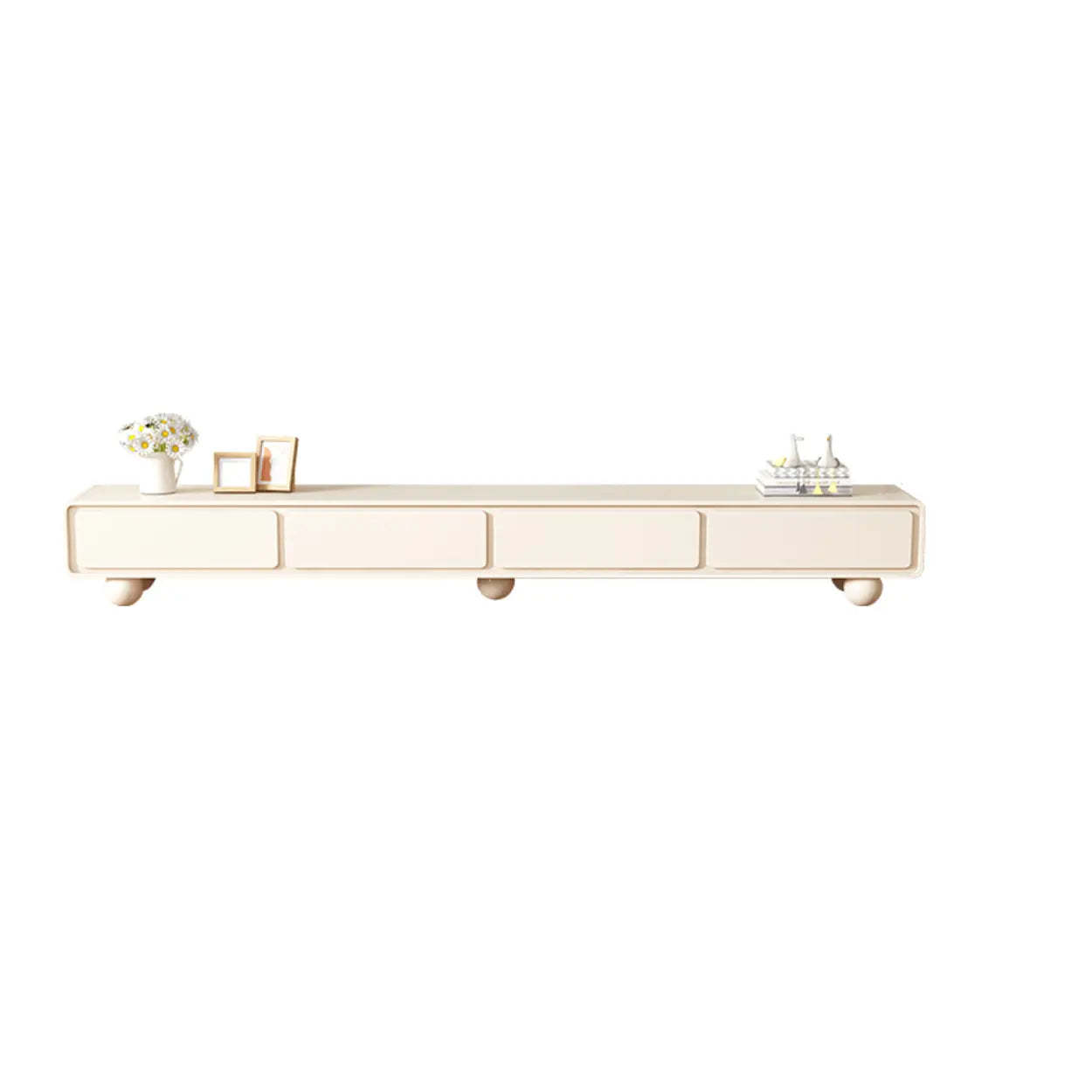 White Wood Rectangular TV Stand with Drawers — Stone