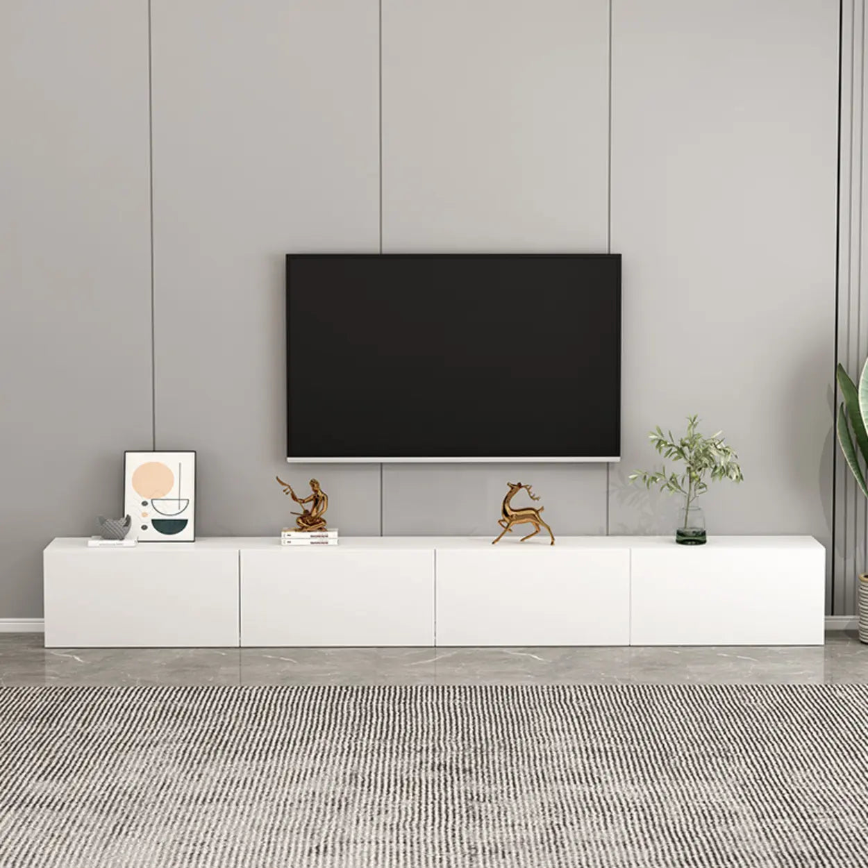 White Wood Rectangular Living Room TV Stand