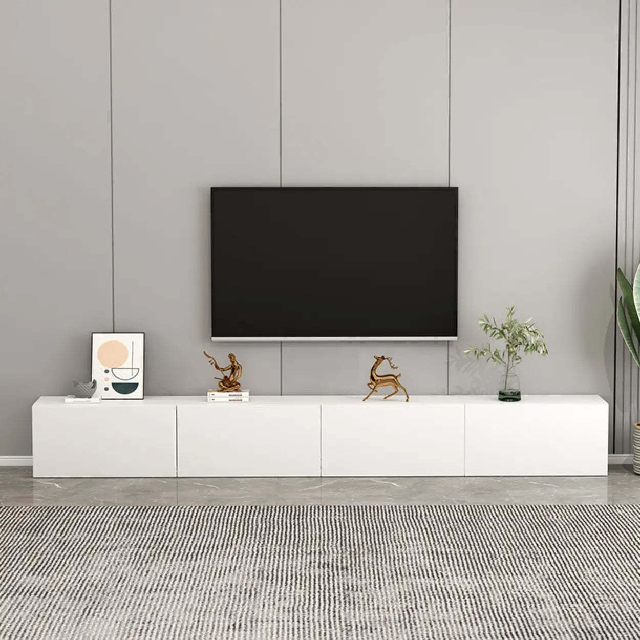 White Wood Rectangular Living Room TV Stand