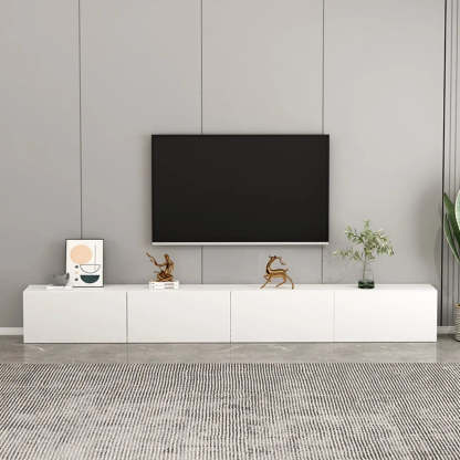 White Wood Rectangular Living Room TV Stand