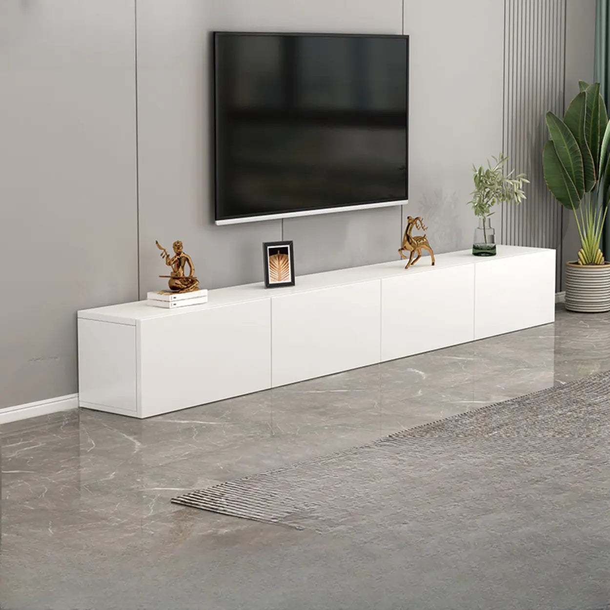 White Wood Rectangular Living Room TV Stand