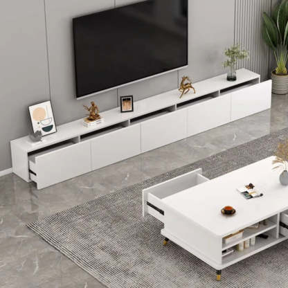 White Wood Rectangular Living Room TV Stand