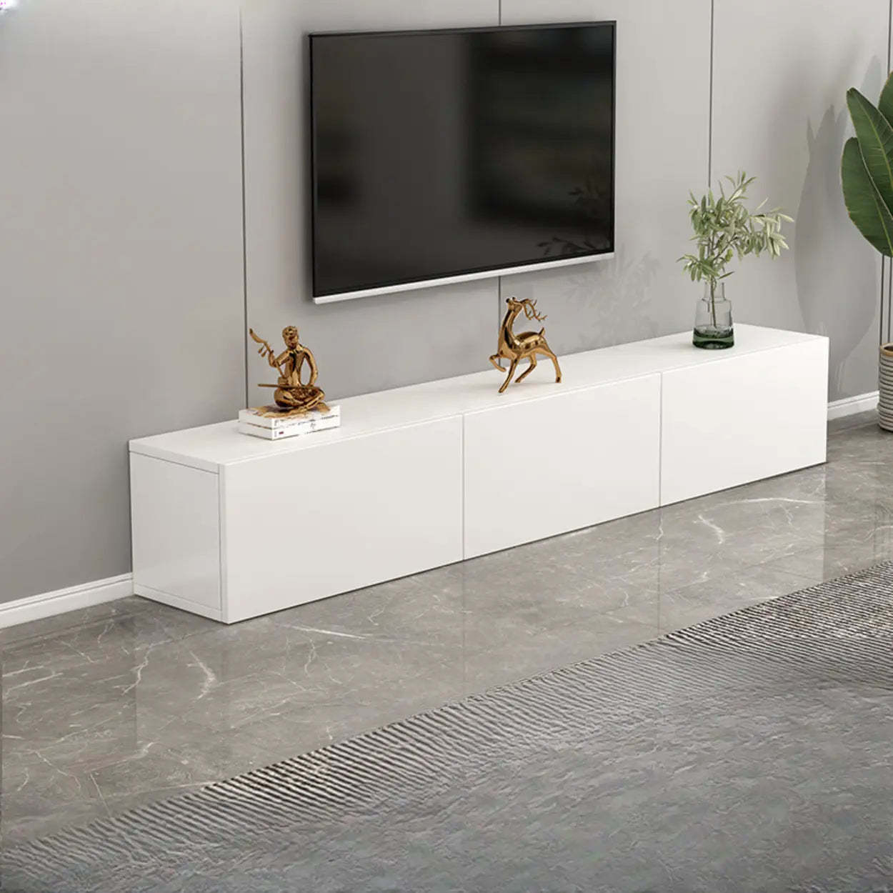White Wood Rectangular Living Room TV Stand