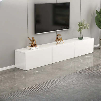 White Wood Rectangular Living Room TV Stand