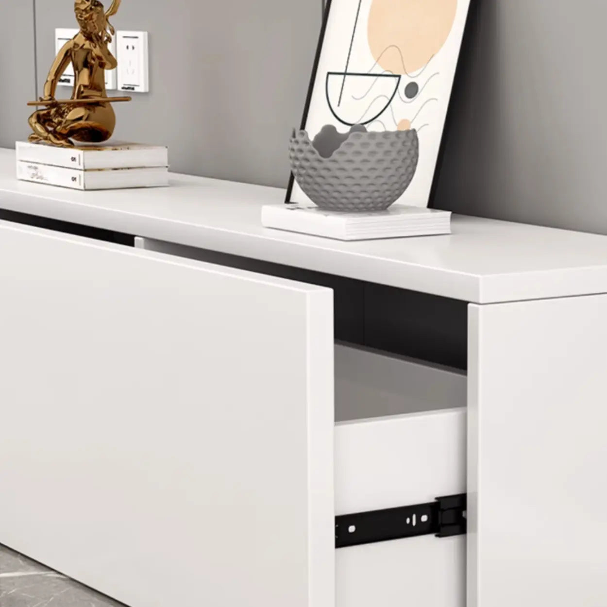 White Wood Rectangular Living Room TV Stand
