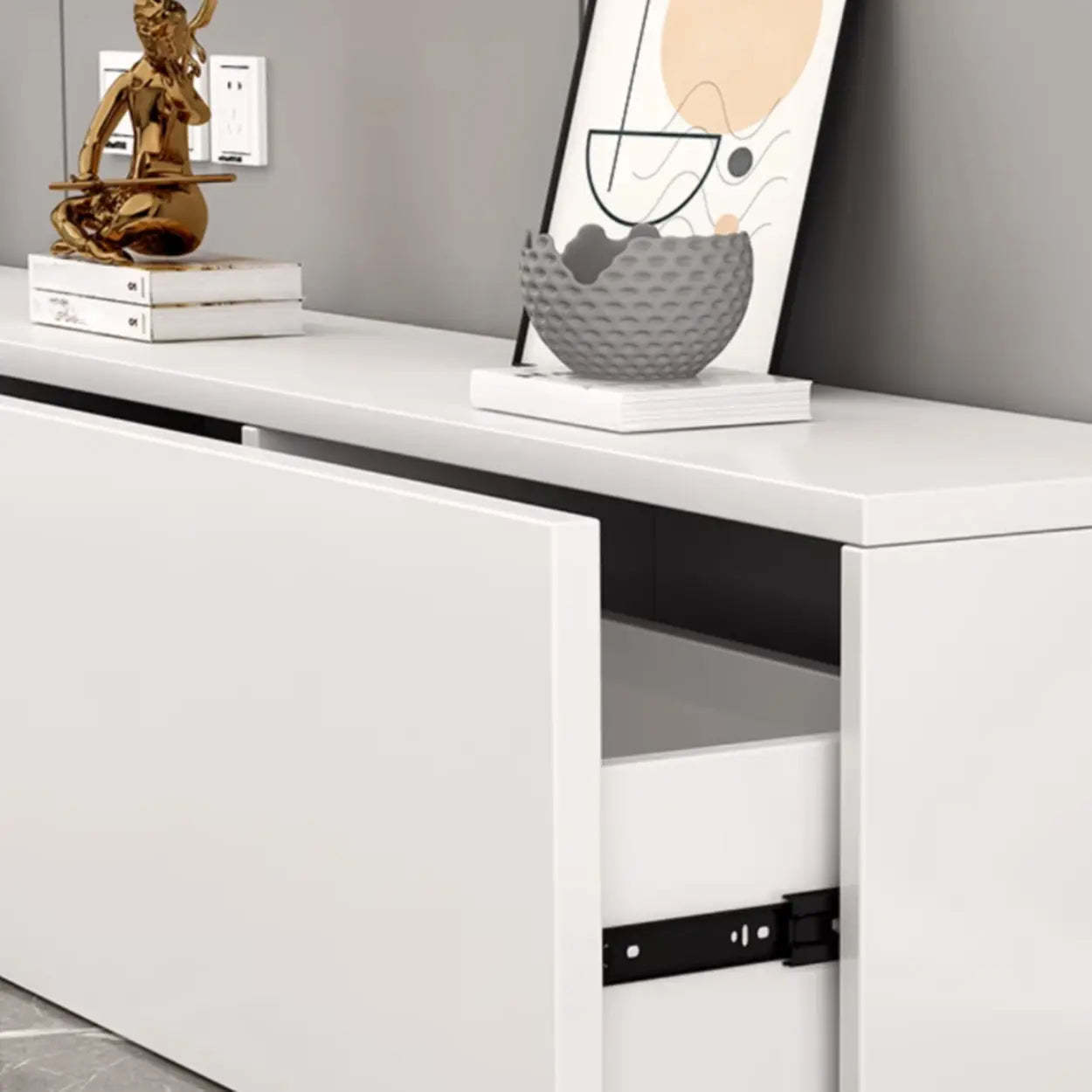 White Wood Rectangular Living Room TV Stand