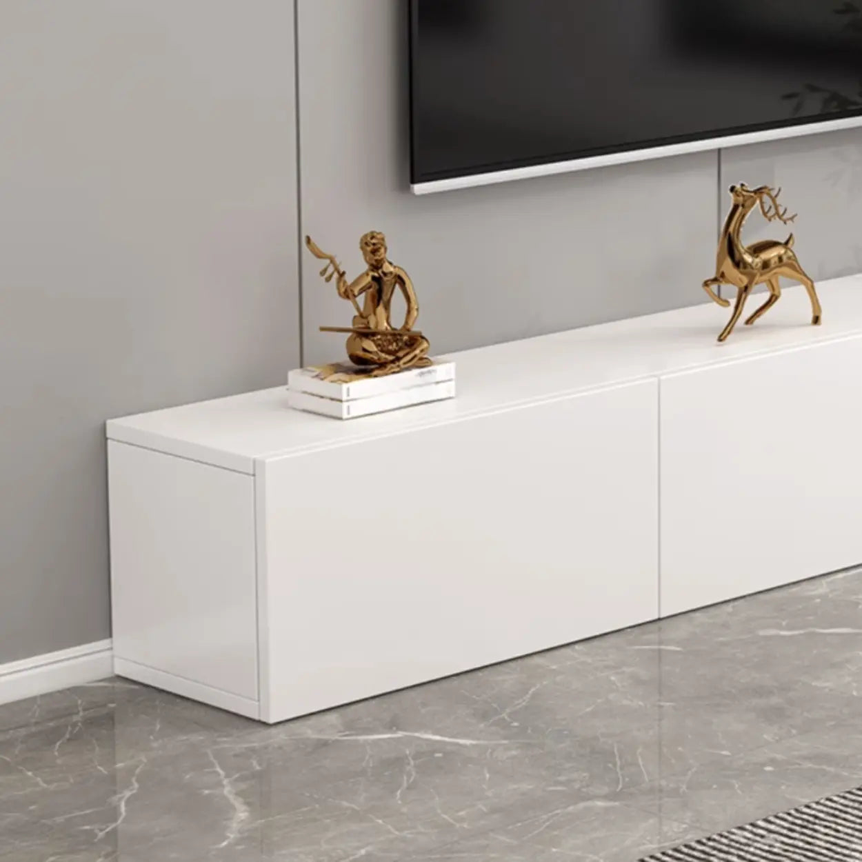 White Wood Rectangular Living Room TV Stand