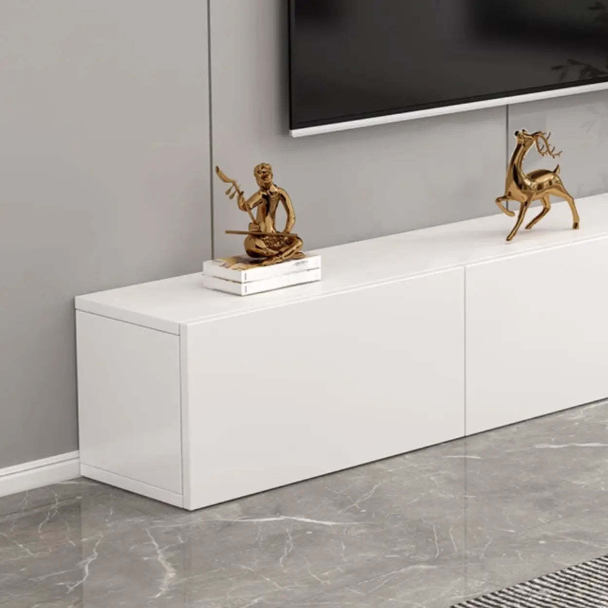 White Wood Rectangular Living Room TV Stand