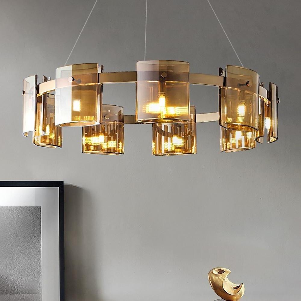 Circular LED Electroplated Metal Acrylic Modern Chandeliers Pendant Light-Lighom