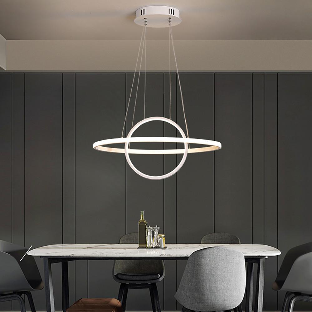 Lighom modern island two-circle black pendant lighting in metal — Warm White (3000K) / Matte Black