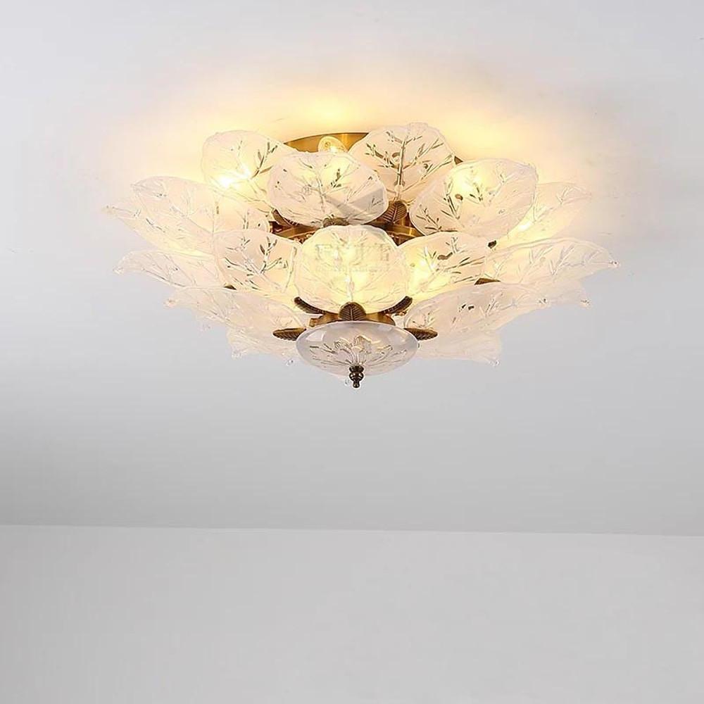 White metal unusual leaf flush mount lighting — Cool White (6000K)