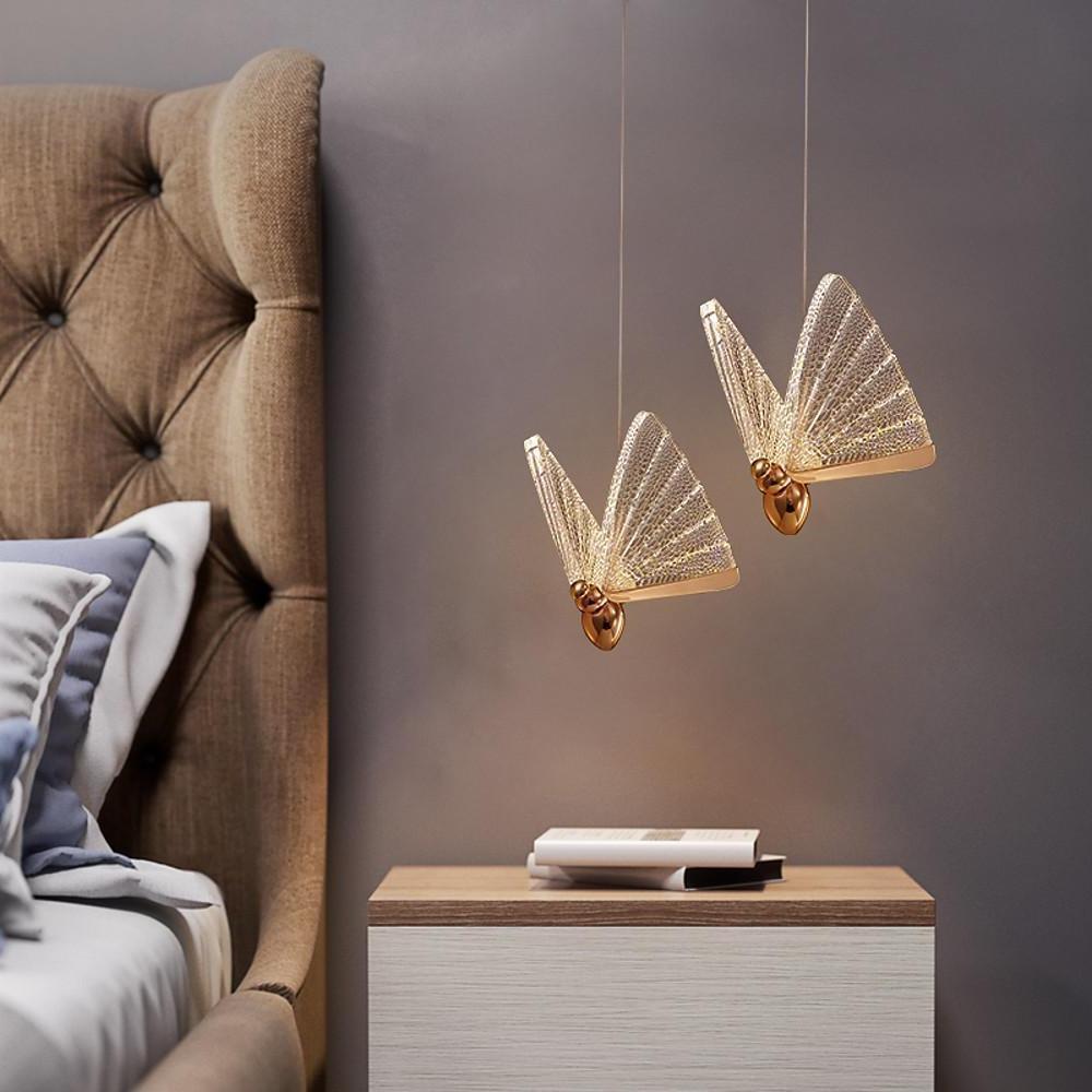 Butterfly Shaped Coastal Pendant Lights Metal Acrylic Bedroom Ceiling Lights-Lighom