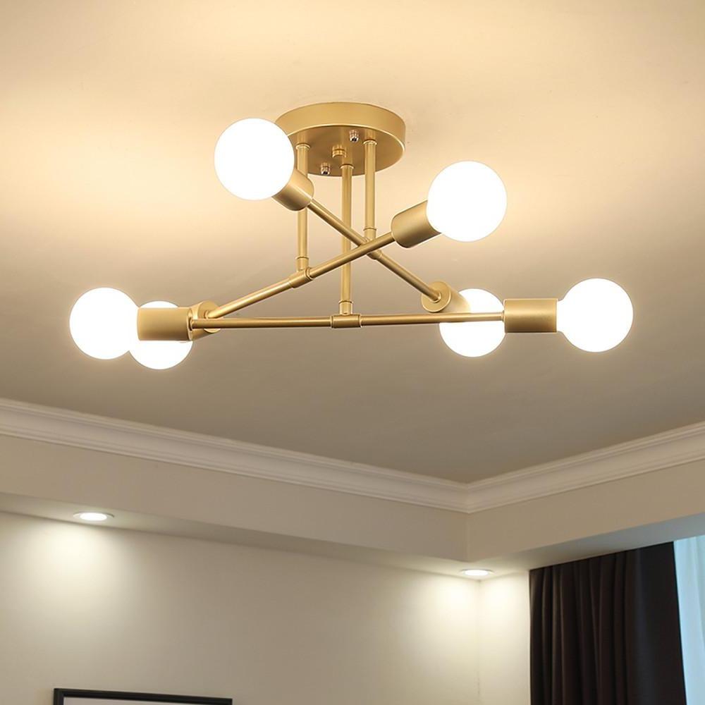 Black modern linear sputnik semi-flush mount light — Brushed Gold