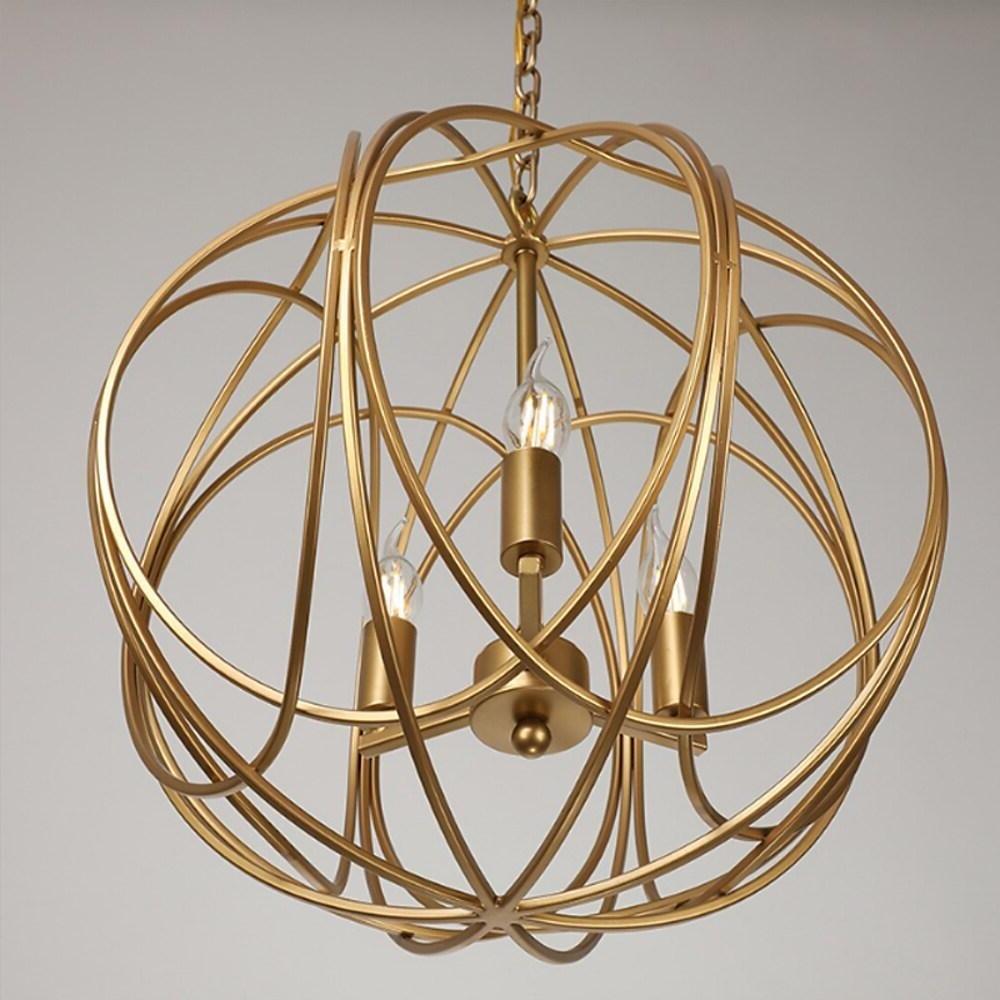 3 - Light LED Brass Globe Cage Candlestick Orb Chandelier-Lighom