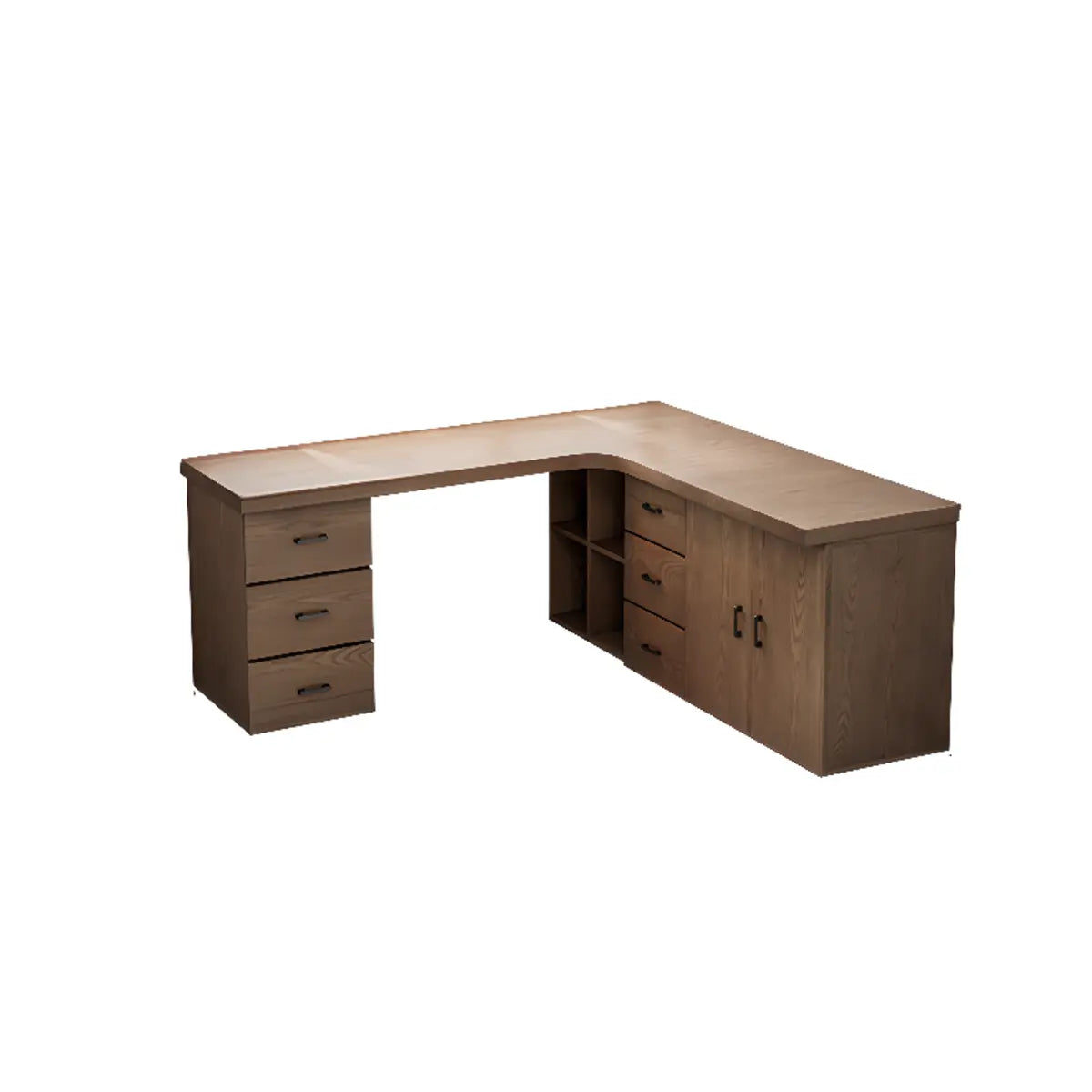 Long Butcher Block Shelf Drawer L-Shape Writing Desk — Without Chairs