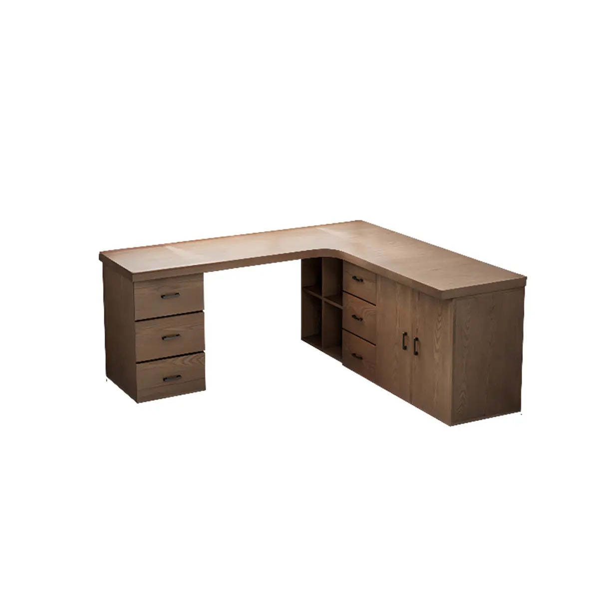Long Butcher Block Shelf Drawer L-Shape Writing Desk — Without Chairs