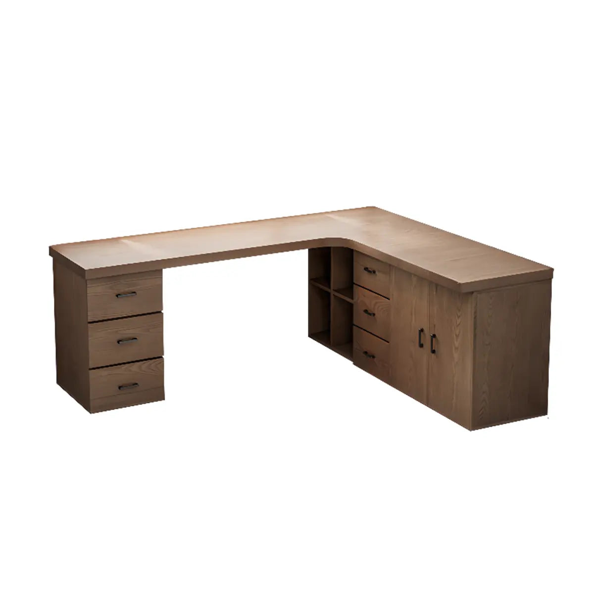 Long Butcher Block Shelf Drawer L-Shape Writing Desk
