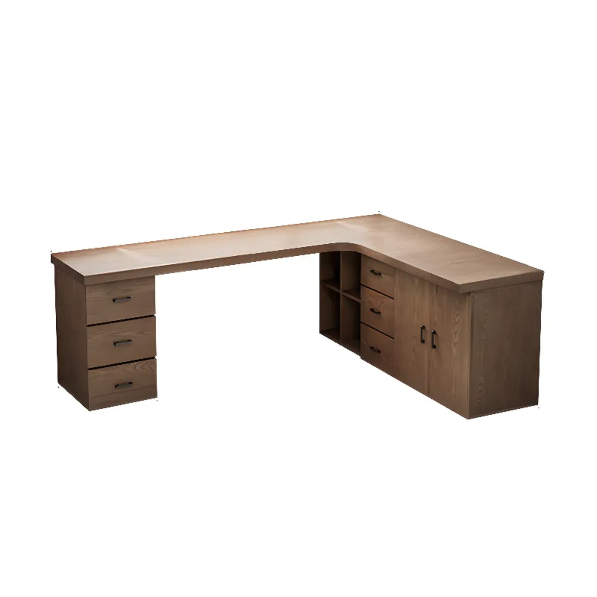 Long Butcher Block Shelf Drawer L-Shape Writing Desk