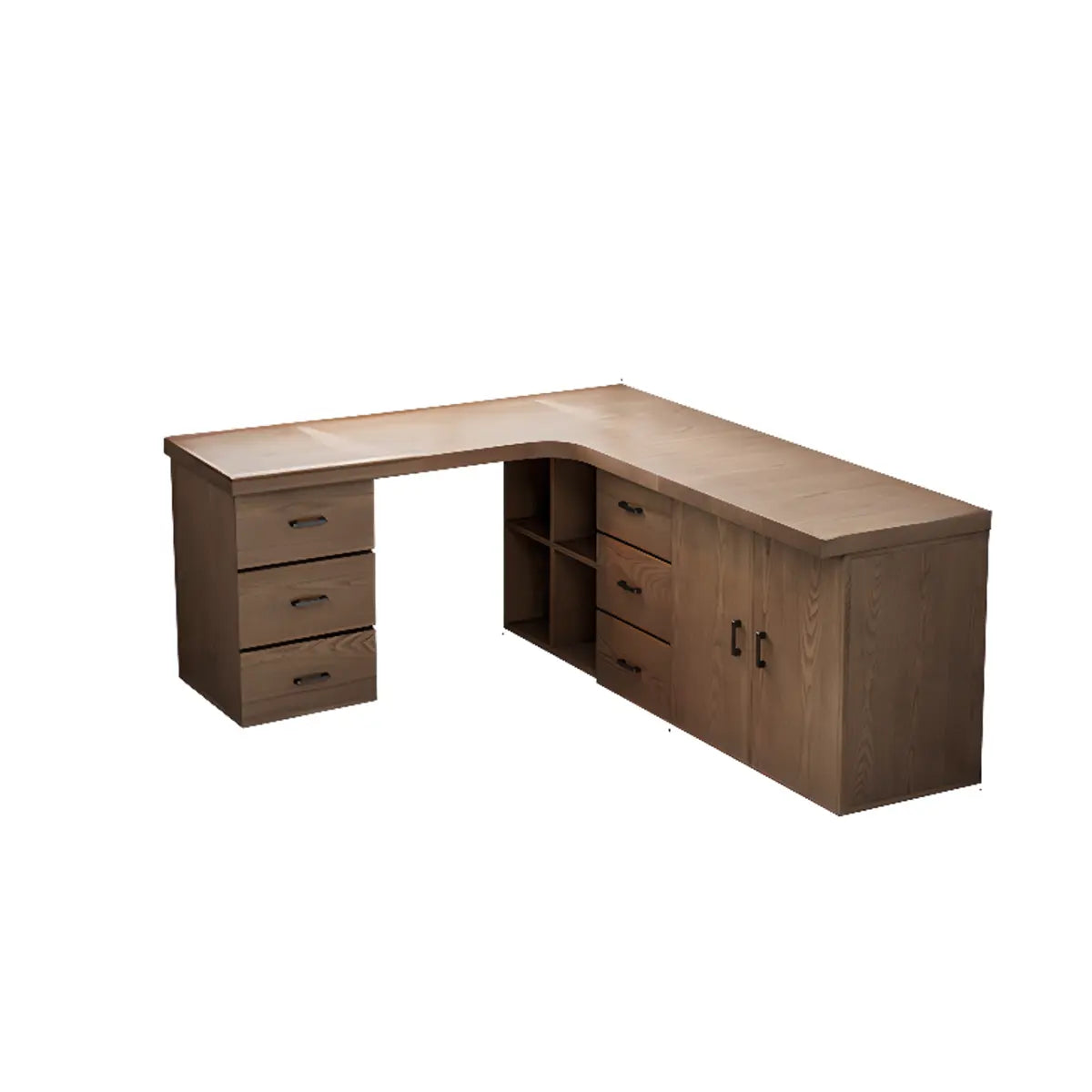 Long Butcher Block Shelf Drawer L-Shape Writing Desk