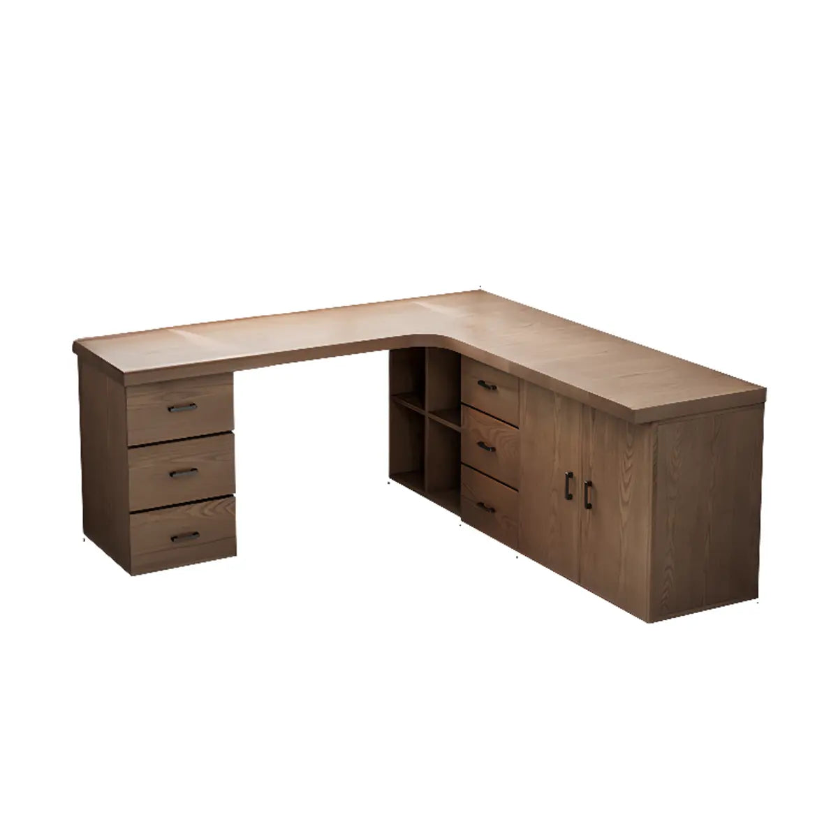Long Butcher Block Shelf Drawer L-Shape Writing Desk