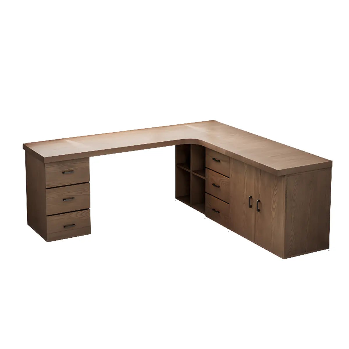 Long Butcher Block Shelf Drawer L-Shape Writing Desk
