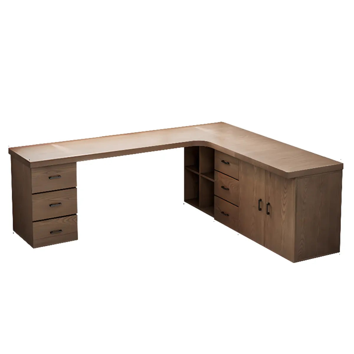 Long Butcher Block Shelf Drawer L-Shape Writing Desk