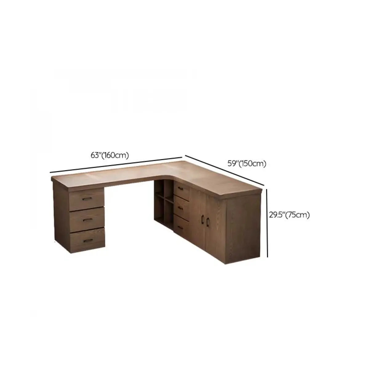 Long Butcher Block Shelf Drawer L-Shape Writing Desk