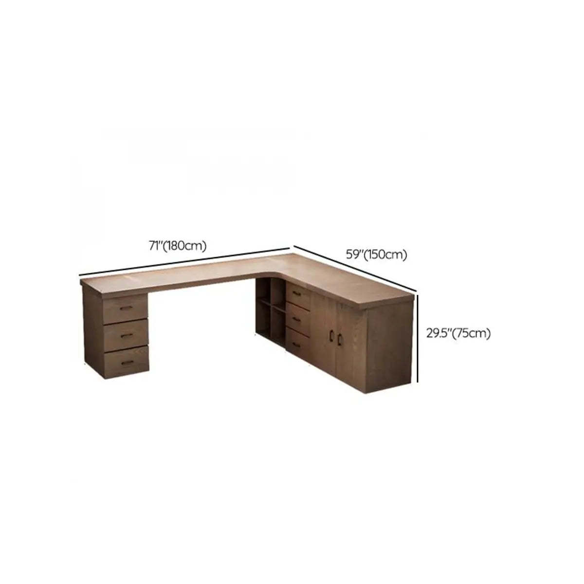 Long Butcher Block Shelf Drawer L-Shape Writing Desk