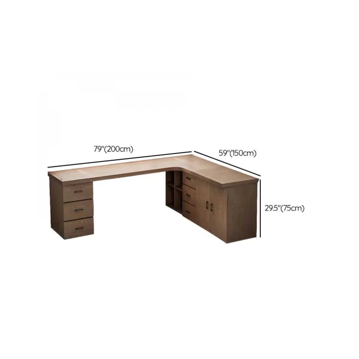 Long Butcher Block Shelf Drawer L-Shape Writing Desk