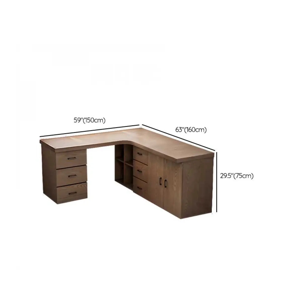 Long Butcher Block Shelf Drawer L-Shape Writing Desk