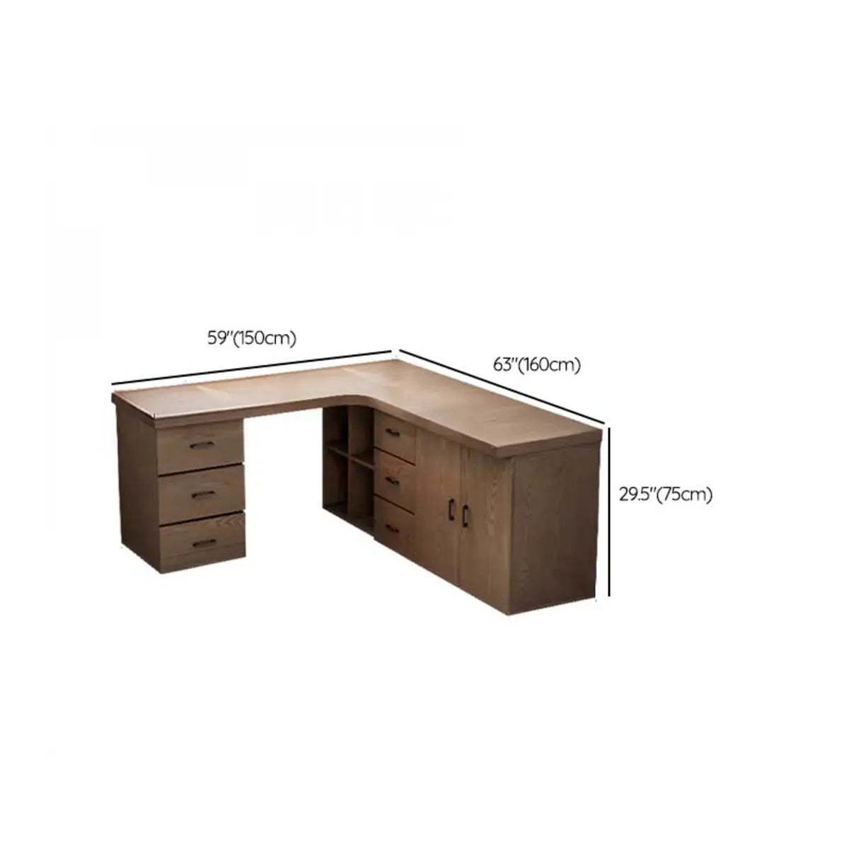 Long Butcher Block Shelf Drawer L-Shape Writing Desk