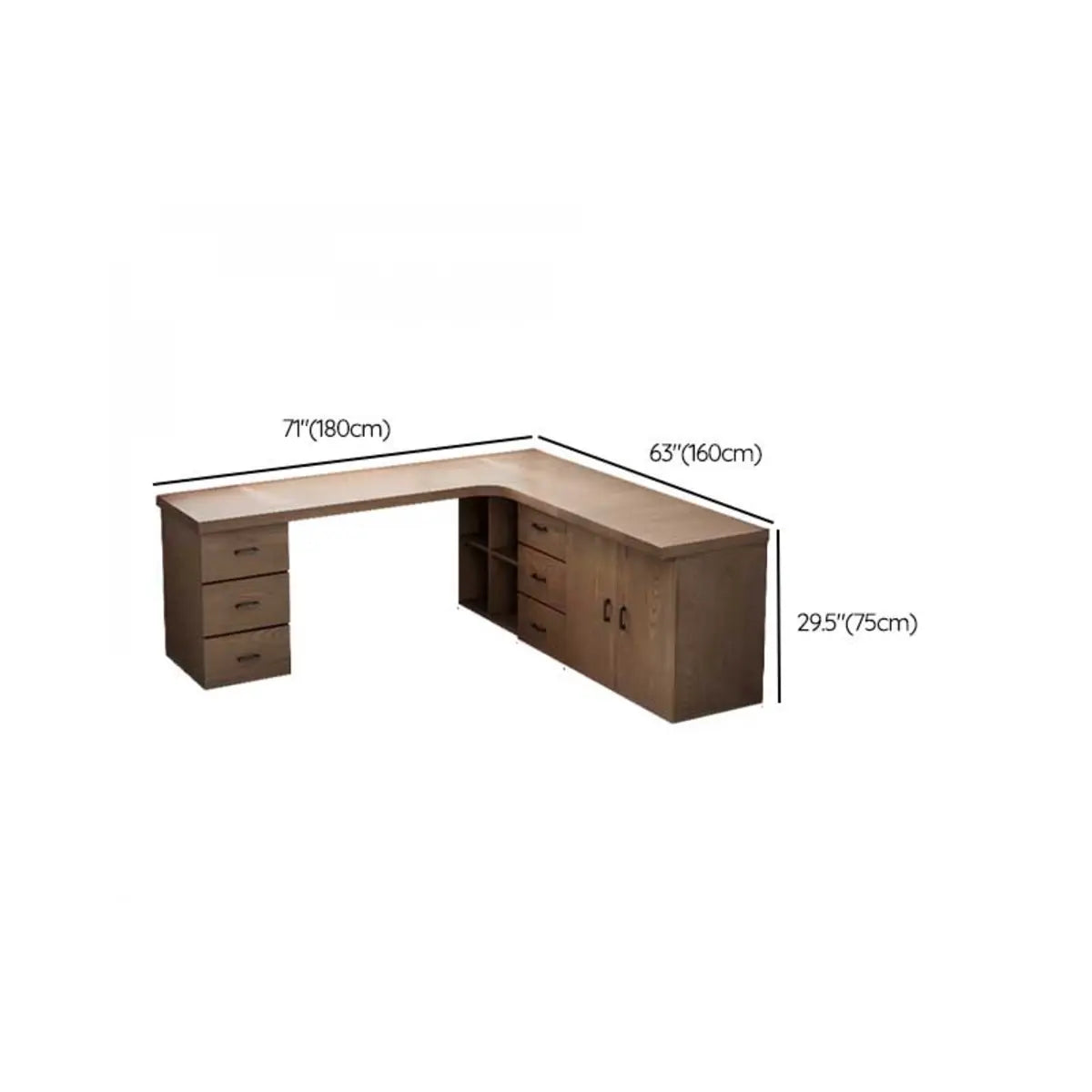Long Butcher Block Shelf Drawer L-Shape Writing Desk