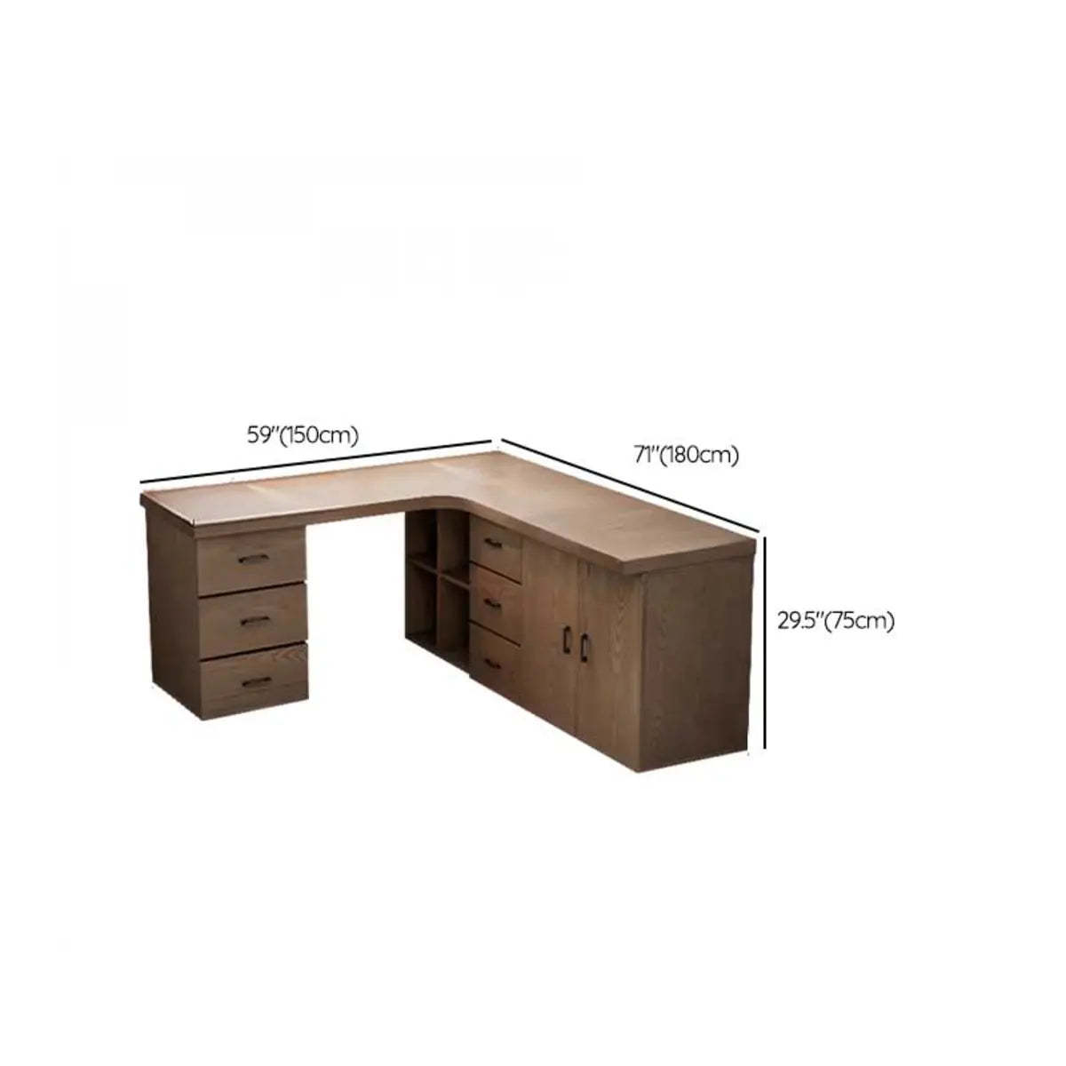 Long Butcher Block Shelf Drawer L-Shape Writing Desk